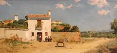 Ernesto Gutiérrez, Outside a Spanish inn, oil on canvas