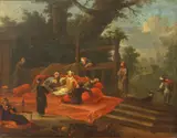 Jean-Baptiste Le Prince, Orientalist figures in a garden, oil on cradled panel
