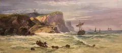 Lennard Lewis, Scavenging cargo after a storm, pencil and watercolor heightened with white
