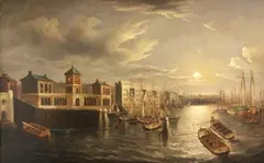 Joseph Paul, The Thames by moonlight with the Tower of London in the distance, oil on canvas