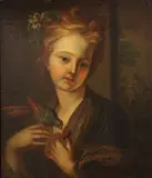 Antoine Pesne, A girl with a parrot, oil on canvas