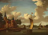 Jacobus Storck, A river landscape with a castle on the shore, oil on canvas