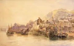 John Squire, Polperro, Cornwall, watercolor over pencil heightened with white