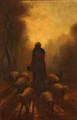 A shepherdess with her flock by Constant Troyon, oil on paper laid down on canvas, sold Aug 2012