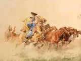 Egon Wallburg, Hungarian horsemen driving a herd of horses (a pair), first signed and inscribed 'Wallburg Egon S31'; second signed and inscribed 'Wallburg Egon S38' (lower right)