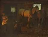 William Barr, In the blacksmith's shop, oil on canvas
