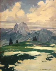Ch. Baretta, Snow melting in a mountain landscape, 1932, oil on canvas