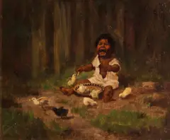 Alice Coutts, The unhappy baby, oil on board