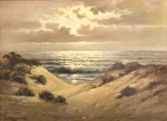 Sand dunes at sunset by Nels Hagerup, oil on canvas, sold Aug 2012