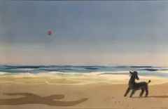 Louis Macouillard, Poodle on the beach, 1941, watercolor on paper