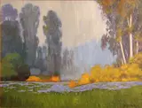 Jesse Don Rasberry, Wildflowers and eucalyptus, oil on canvas board
