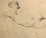 Jacob Epstein, Reclining female nude, pencil on paper on paperboard
