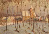 René Gevers, Church in the snow, oil on canvas