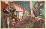 Stanley William Hayter, Cinq Personnages (B.M. 168v), 1946, Engraving with soft-ground etching and screenprint in colors on laid paper, the fifth (final) state