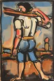 Georges Rouault, Aide-Bourreau portent un des bois de la Croix, from Passion (C./R. 273), 1938, Color aquatint with etching on laid paper, from the total edition of 270