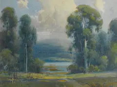 Eucalyptus along a fence by Percy Gray, 1926, watercolor on paperboard, sold Aug 2012