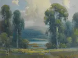 Percy Gray, Eucalyptus along a fence, 1926, watercolor on paperboard