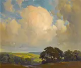 Percy Gray, Oaks and rolling hills under billowing clouds, oil on canvas