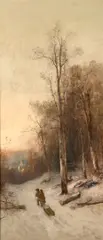 Pulling the sled, New England by Thomas Hill, oil on canvas, offered Aug 2012