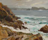 Paul Dougherty, Rocky coast, oil on panel