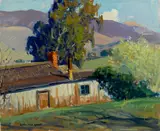 Arthur Hill Gilbert, Barn and trees (believed to be Carmel), oil on canvas