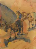 Mule team descending a hill by Selden Connor Gile, 1931, watercolor on paper, offered Aug 2012