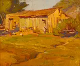 Maurice Logan, Sunlight on an old barn, oil on canvas