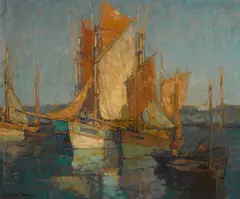 Edgar Alwin Payne, Sailboats in harbor, oil on canvas