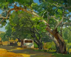 Sycamores and oaks by Aaron Edward Kilpatrick, oil on canvas, sold Aug 2012