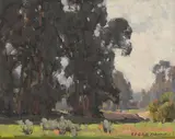 Edgar Alwin Payne, A grove of trees, oil on canvas board