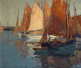 Concarneau harbor by Edgar Alwin Payne, oil on canvas, sold Aug 2012