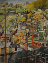 Mary L. Howe Fox, Hillside homes, oil on canvas board