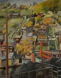Mary L. Howe Fox, Hillside homes, oil on canvas board