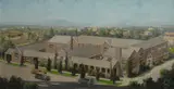 Frank E. Brown, Bird's-eye view, northwest corner of Holly and Marengo Streets, Pasadena, California, circa 1924, oil on canvas