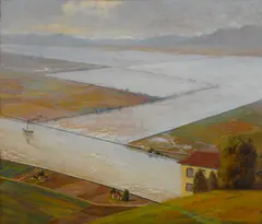 Howard John Little, The Yolo weir and by-pass of the Sacramento River, circa 1935, oil on board