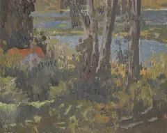 An afternoon, Bolinas Lagoon by Russell Chatham, oil on canvas board, sold Aug 2012