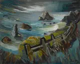 Philip Latimer Dike, Fence along the coast, oil on canvas stretched over board