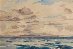 Millard Sheets, Views from a freighter nearing Cuba (a pair), first signed 'Millard Sheets' (lower left) and titled '"Nearing Cuba"' (on the reverse); second signed 'Millard Sheets' (lower left)