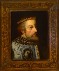 French School, A portrait of a man, thought to be the Emperor Charlemagne, oil on panel