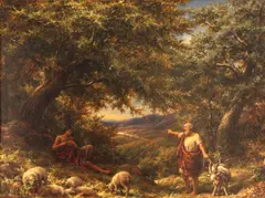 William Linnell, Shepherds at rest, oil on panel
