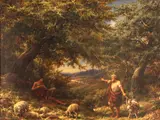 William Linnell, Shepherds at rest, oil on panel