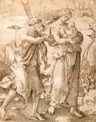 Lucas van Leyden, The Rest on the Flight to Egypt, pen and ink on paper