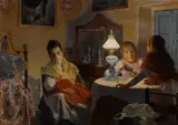 Ricardo López Cabrera, En familia, oil on canvas laid down