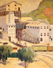 Susan Katherine Eubank Kelley, Factory on a hill, oil on canvas affixed to board