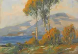 Joshua Meador, Trees and rolling hills accompanied by two additional paintings (see below)