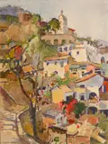 Helen Gapen Oehler, Hillside town; Church amongst rolling hills (two)