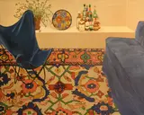 Patricia Lamerdin, Still life with a chair and an oriental rug, c. 1980, oil on canvas