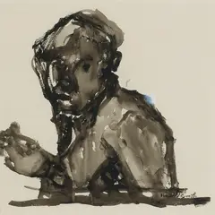 Hassel Smith, Self portrait, ink wash on paper on paperboard