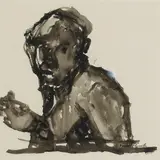 Hassel Smith, Self portrait, ink wash on paper on paperboard
