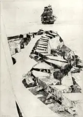 Philip Kappel, Off El Morro, Puerto Rico, 1946, Etching on wove paper
